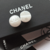Chanel Cc Logo Round Stud Earrings White Resin/Pearl Silver-Tone