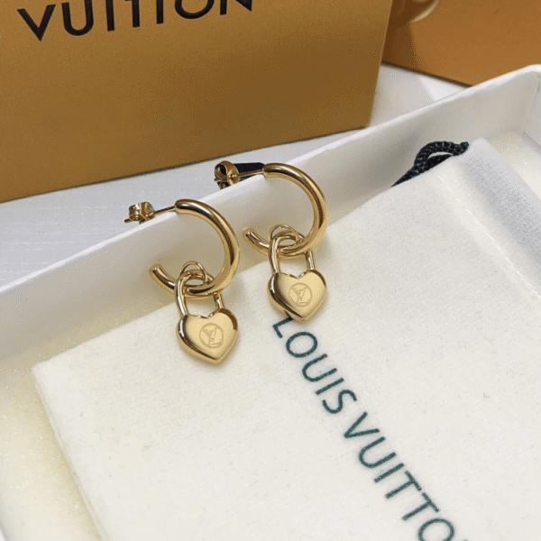Louis Vuitton Love Lock Heart Hoop Earrings Gold-Tone