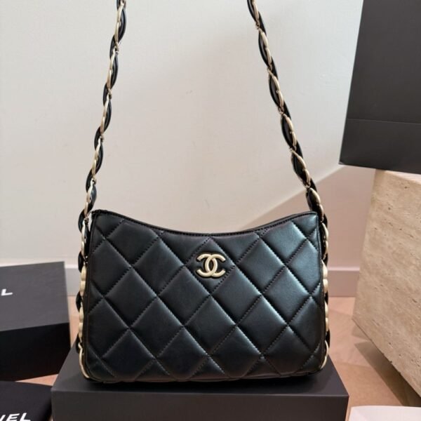 Chanel Hobo Handbag Gold Tone Hardware Black 9.4 Inches AS5177 B18293 94305