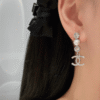 Chanel Cc Logo Drop Earrings With Pearls And Rhinestones Silver-Tone