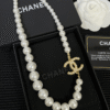 Chanel Pearl Choker Necklace With Cc Logo Pendant Gold-Tone