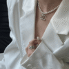 Chanel Pearl Choker Necklace With Rhinestone Cc Pendant Silver-Tone
