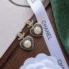 Chanel Cc Logo Heart Drop Earrings With Pearls And Rhinestones Black/White/Gold