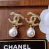Chanel Cc Logo Drop Earrings With Pearls Gold-Tone
