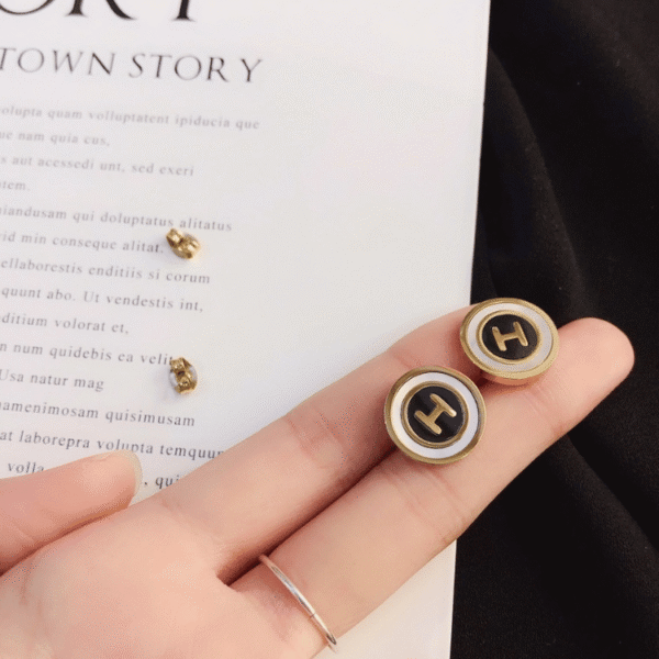 Hermès Heritage Equestre Logo H Stud Earrings Gold-Tone