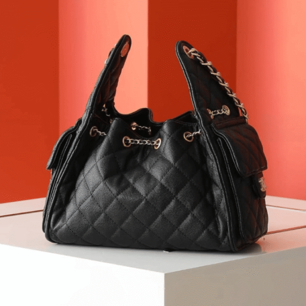 2-5.png Chanel 25 Small Handbag Grained And Gold Tone Metal Black 10.2 Inches As5293 B20304 94305