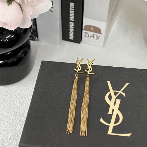 Yves Saint Laurent Cassandre Logo Tassel Earrings Gold-Tone