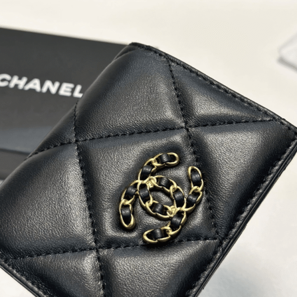 Chanel 19 Tri-Fold Wallet Black Gold/Chain Hardware 4.3 Inches