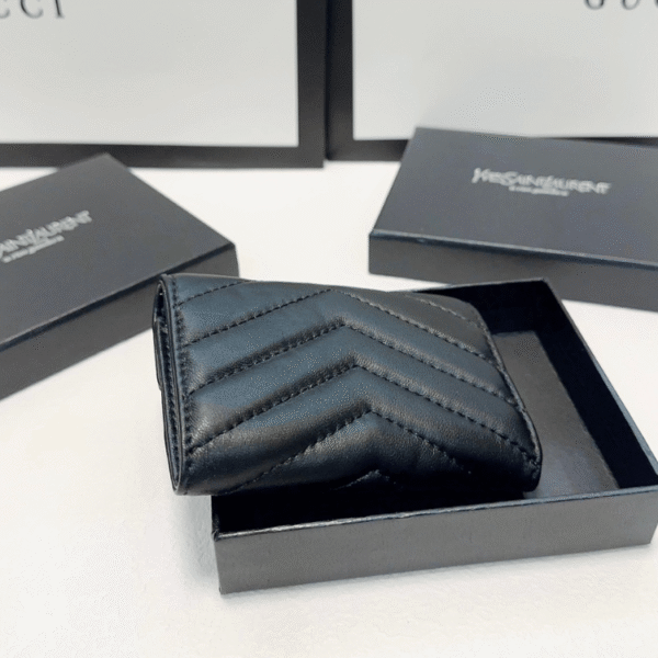 Saint Laurent Envelope Tri-Fold Wallet Black Grain De Poudre 3.5 Inches