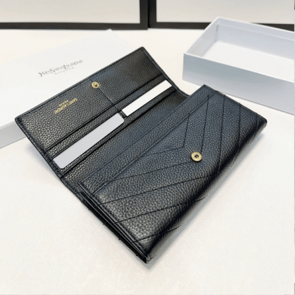 Saint Laurent Envelope Long Wallet Black Grain De Poudre 7.5 Inches