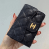 2-534 Chanel Classic Tri-Fold Wallet Black Caviar Gold Hardware 4.3 Inches