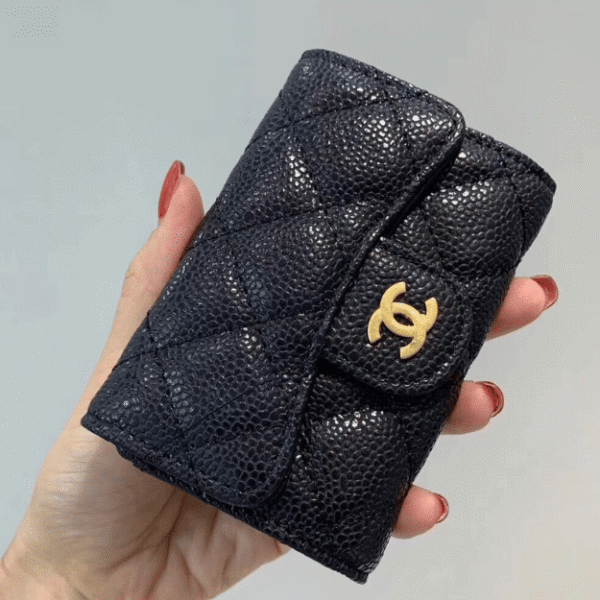 2-534 Chanel Classic Tri-Fold Wallet Black Caviar Gold Hardware 4.3 Inches