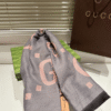 Gucci Monogram Wool Scarf Grey/Pink 70.8 Inches