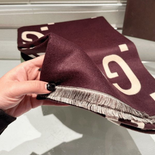 Gucci Jumbo Gg Monogram Wool/Cashmere Scarf Burgundy/Beige 74.8 Inches