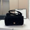 2-56 Chanel Large Bowling Bag Velvet Effect Nylon Gold Tone Black 10.6 Inches AS5054 B21379 94305