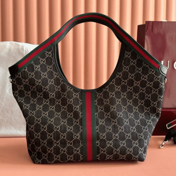 2-589 Gucci Gg Ophidia Giglio Tote Shoulder Bag Black 9.8 Inches 853971 FAFYU 1155