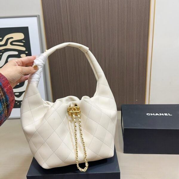 2-70 Chanel Mini Hobo Handbag Gold Tone Hardware Beige 7.5 Inches AS5976B22897U4531
