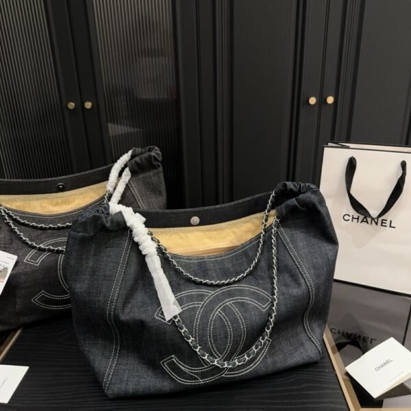 Chanel Coco Cabas Shopping Bag Denim Dark Blue 14.2 Inches
