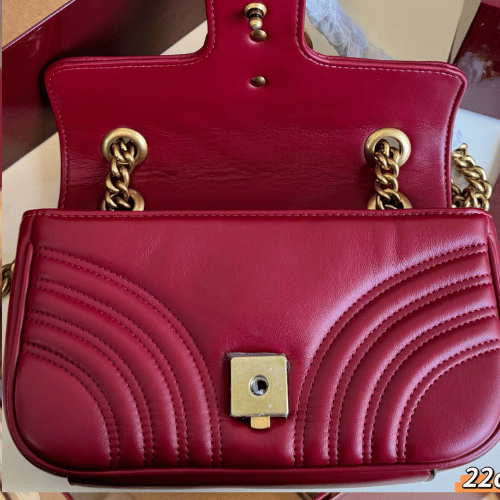 Gucci Gg Marmont Small Matelassé Shoulder Bag Burgundy 8.7 Inches