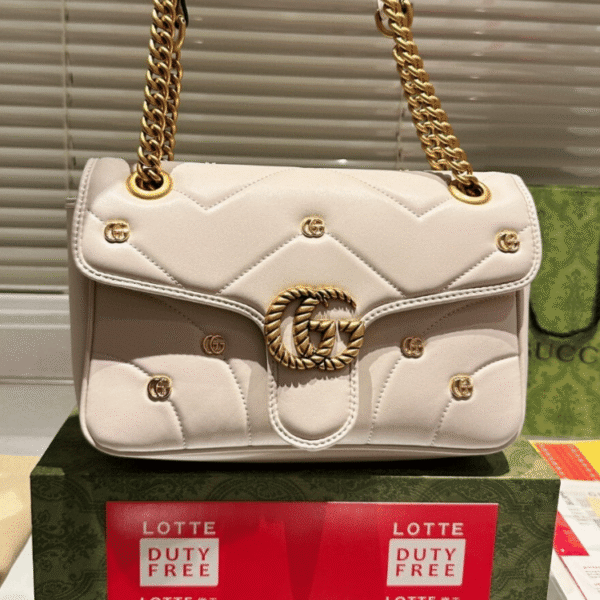2-88 Gucci Gg Marmont Large Studded Matelassé Shoulder Bag Ivory White 10.2 Inches