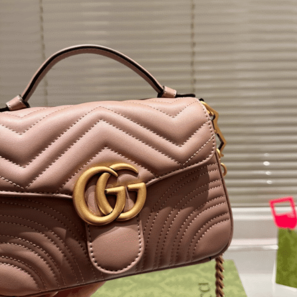 Gucci Gg Marmont Top Handle Chain Shoulder Bag Nude 8.3 Inches