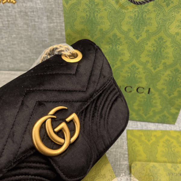 Gucci Gg Marmont Velvet Shoulder Bag Black 10.2 Inches