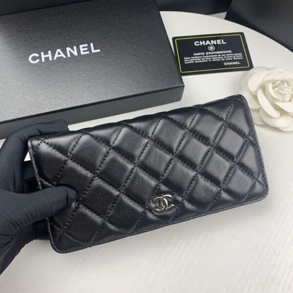 Chanel Quilted Classic Long Flap Wallet With Silver Hardware Black 7.6 Inches