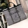Chanel Deauville Tote Raffia Canvas Bag Black 14.9 Inches