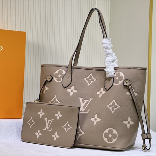 239-1.png Louis Vuitton Neverfull MM Empreinte Monogram Giant Khaki Cream 12.2 Inches M46329
