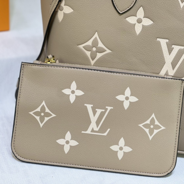 240-1.png Louis Vuitton Neverfull MM Empreinte Monogram Giant Khaki Cream 12.2 Inches M46329