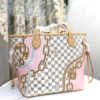 246-1 Louis Vuitton Neverfull MM Damier Azur Summer Trunks Pink 12.2 Inches M46329