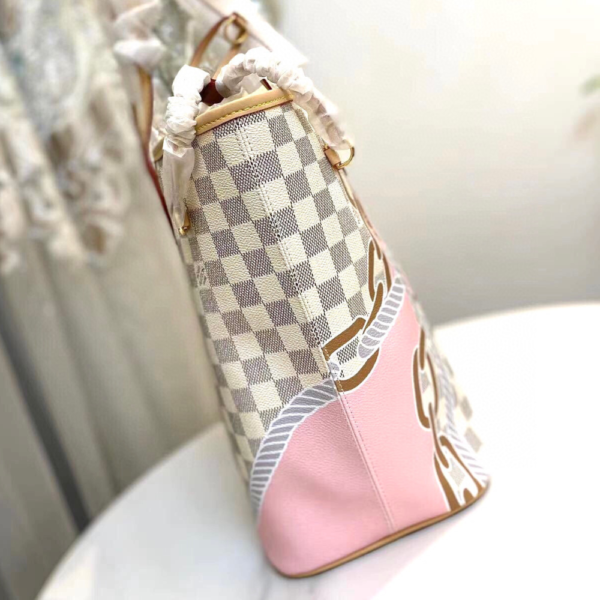 249-1 Louis Vuitton Neverfull MM Damier Azur Summer Trunks Pink 12.2 Inches M46329