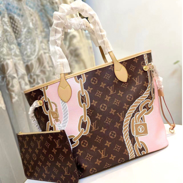 Louis Vuitton Neverfull MM Monogram Summer Trunks Pink 12.2 Inches M46329