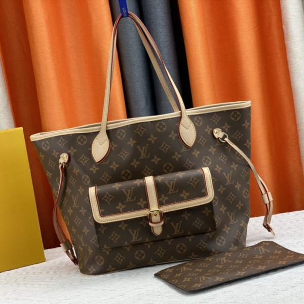 264-1 Louis Vuitton Neverfull MM Monogram Empreinte With Pouch Pocket Brown 12.2 Inches M20921