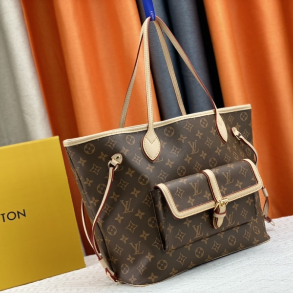 265-1 Louis Vuitton Neverfull MM Monogram Empreinte With Pouch Pocket Brown 12.2 Inches M20921