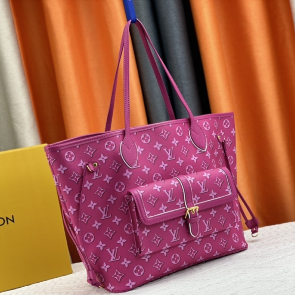 Louis Vuitton Neverfull MM Monogram Empreinte With Pouch Pocket Pink 12.2 Inches M20921