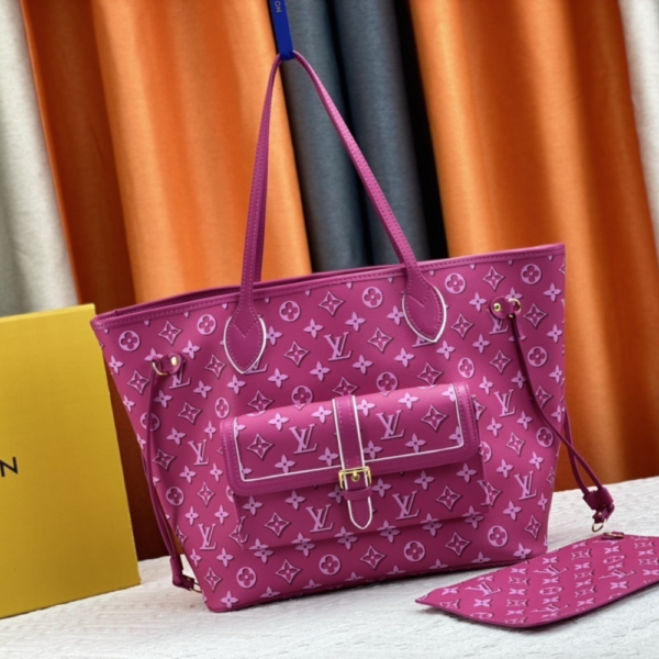 Louis Vuitton Neverfull MM Monogram Empreinte With Pouch Pocket Pink 12.2 Inches M20921
