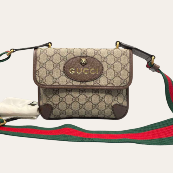 Gucci Neo Vintage GG Supreme Messenger Bag Brown Canvas Leather brown small