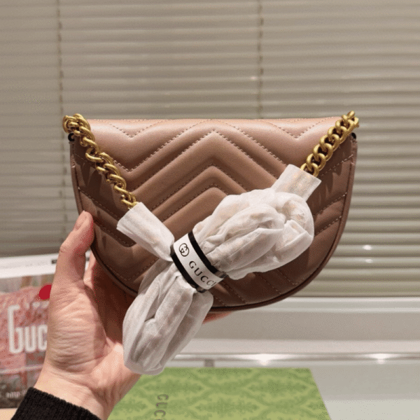 Gucci Gg Marmont Saddle Bag Nude 7.9 Inches