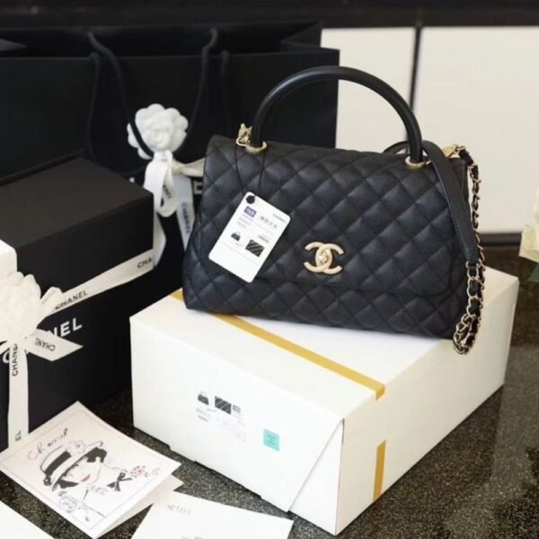 Chanel Large Flap Bag With Top Handle Black 11 Inches A92991