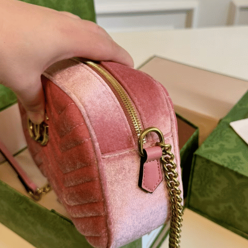 Gucci Gg Marmont Velvet Camera Bag Pink 9.4 Inches