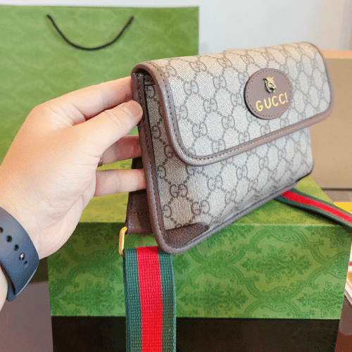 Gucci Tiger Head Gg Small Shoulder Bag Brown 9.4 Inches