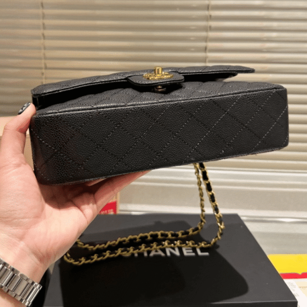 Chanel Medium Classic Handbag Grained And Gold Tone Metal Black 10.2 Inches A01113 Y01864 C3906