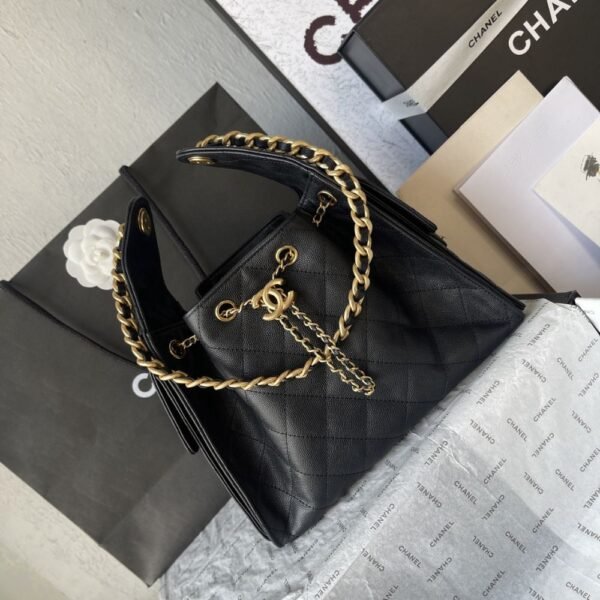 [Premium Quality] – Chanel 25 Small Handbag Grained And Gold Tone Metal Black 10.2 Inches As5293 B20304 94305