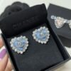 Chanel Heart Motif And Crystal Earrings Blue