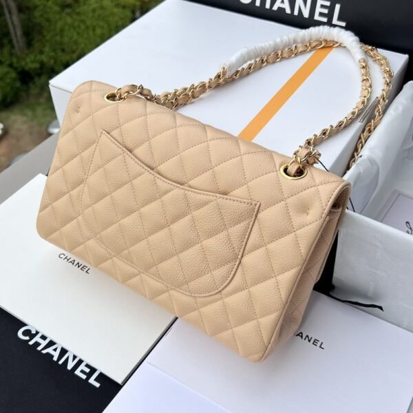 [Premium Quality] – Chanel Classic Grain Gold Hardware Handbag Beige 9.8 Inches A01112