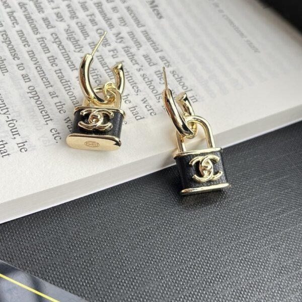Chanel Padlock Drop Earrings With Black Enamel ABG000 B20851 U1561