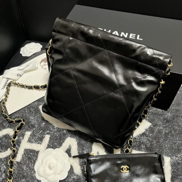 [Premium Quality] – Chanel 22 Mini Handbag Shiny Crystal Pearls Gold Tone Metal Black 7.8 Inches As3980 B10672 94305