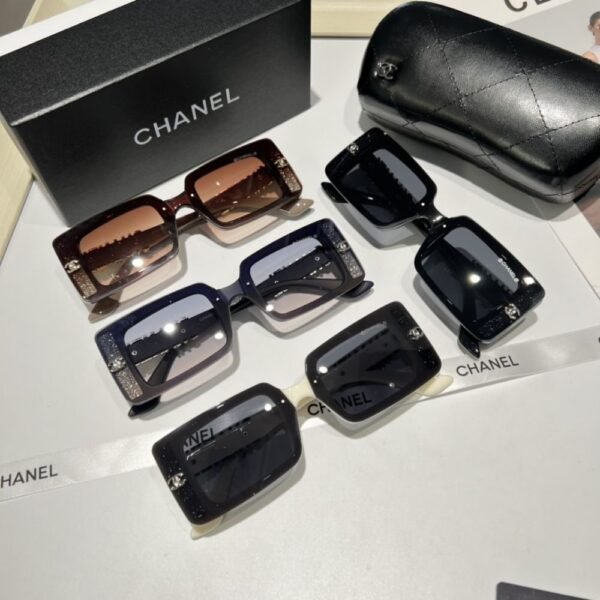 Chanel Rectangle Shiny Design Sunglasses Black White