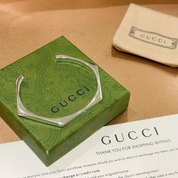 Gucci Trademark Sterling Silver Geometric Cuff Bracelet